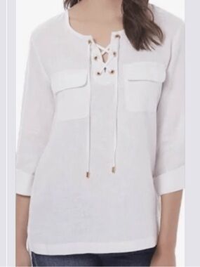 White Lace-Up Top Company Ellen Tracy white nautical beach linen pullover xxl